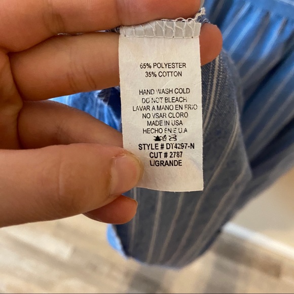 Women Blue White Striped Baby Doll Dress w/Pockets - Picture 5 of 5